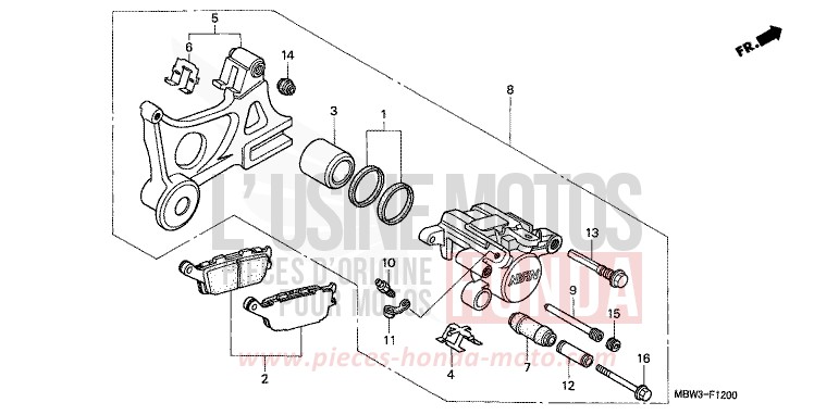 HINTERRAD-BREMSSATTEL von CBR600F Special Edition WINNING RED (R258) von 2001